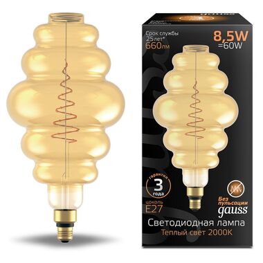 Лампа Gauss LED Filament Honeycomb E27 8.5W Amber 660lm 2000K 1/2 161802105