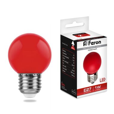 Лампа FERON LED 1вт Е27, красный, шар 25116