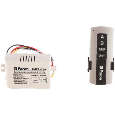 Дистанционный выключатель FERON TM75 230V 1000W 2-х канальный 30м с пультом управления, черное серебро 23344