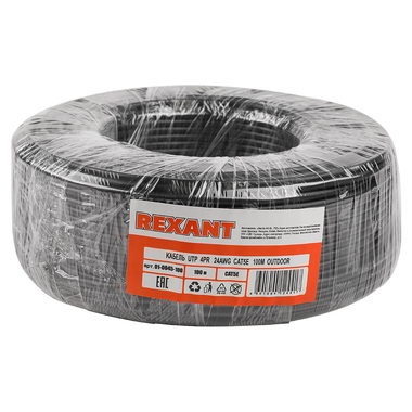 Сетевой кабель Rexant U/UTP cat 5e PE / 4PR / 24AWG / Outdoor / Solid 100m Black 01-0045-100