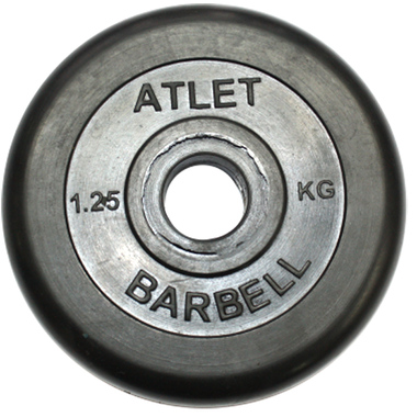 Диск обрезиненный, чёрного, цвета, 26 мм, 1,25 кг Atlet MB BARBELL MB-AtletB26-1,25