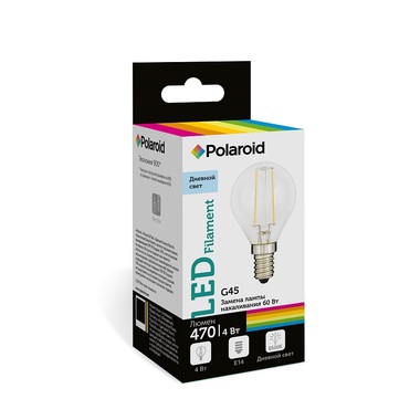 Светодиодная лампа Polaroid 220V FIL G45 4W 6500K E14 470lm PL-G45F4146