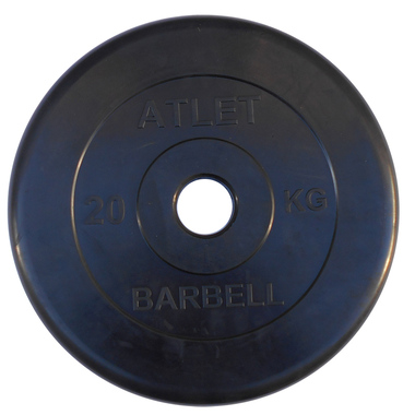 Диск обрезиненный, чёрного, цвета, 51 мм, 25 кг Atlet MB BARBELL MB-AtletB51-25