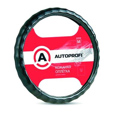 Оплетка руля AUTOPROFI натуральная кожа ребристая М AP-265 BK M