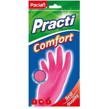 Хозяйственные перчатки PACLAN Practi Comfort латекс, хб напыление, разм L, розовые 407272 606355