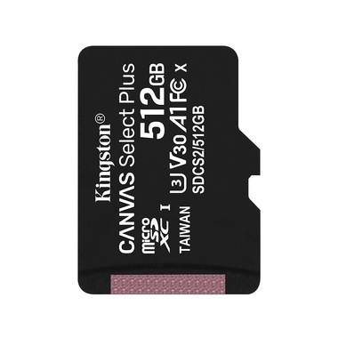 Карта памяти 512Gb - Kingston Canvas Select Plus MicroSDXC UHS-I Class U3 V30 A1 SDCS2/512GBSP