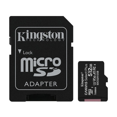 Карта памяти 512Gb - Kingston Canvas Select Plus MicroSDXC UHS-I Class U3 V30 A1 SDCS2/512GB с переходником под SD