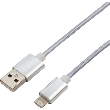 Кабель USB - Lightning REXANT 1 м, для iPhone серебристая нейлоновая оплетка 18-7051