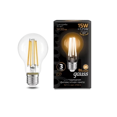 Лампа GAUSS Filament А60 15W 1400lm 2700К Е27 LED 1/10/40 102902115