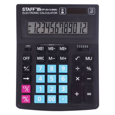 Настольный калькулятор STAFF PLUS STF-333-BKBU 200x154мм 12 разрядов,черно-синий, 250461