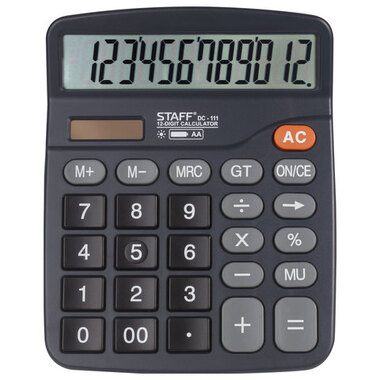 Настольный калькулятор STAFF PLUS DC-111 12 разрядов, двойное питание, +батарейка АА 250427