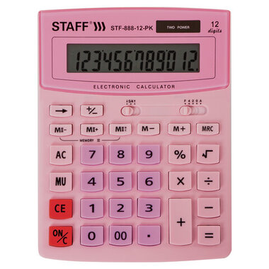 Настольный калькулятор STAFF STF-888-12-PK 200х150мм, 12 разрядов, двойное питание, розовый, 250452