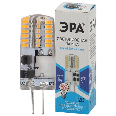 Светодиодная лампа ЭРА LED-JC-2,5W-12V-SLC-840-G4 капсула, 2,5Вт, нейтральный, G4 20/500/24500 Б0049090 ERA