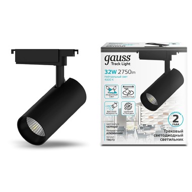 Трековый светильник GAUSS цилиндр 32W 2750lm 4000K 180-240V IP20 75х220мм черный LED 1/40 TR073