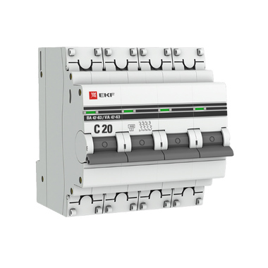 Автоматический выключатель EKF PROxima ВА 47-63 4P, 20А, 4,5kA,  mcb4763-4-20C-pro