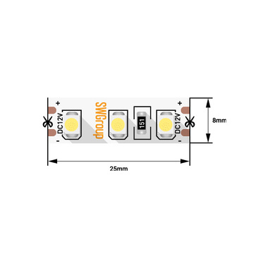 Светодиодная лента SWG, 9.6 Вт/м, SMD3528, IP20, скотч, 3М, холодный белый 00-00006317