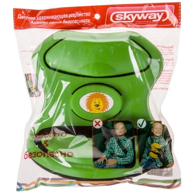 Адаптер ремня безопасности детский SKYWAY пластик зеленый с львенком S04004002