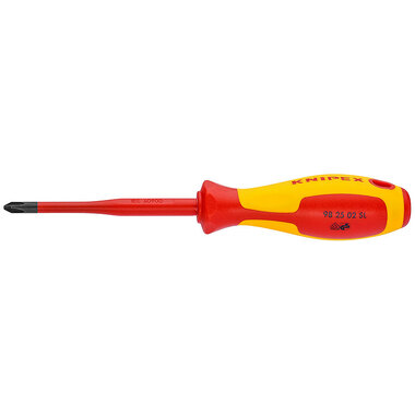 Тонкая отвёртка Knipex VDE 1000V Pozidriv PZ1 крестовая, L стержня 80 мм, 2-комп. рук-ка KN-982501SL