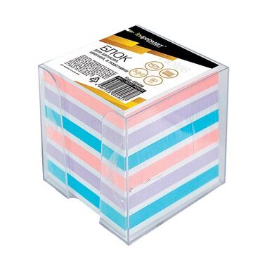 Подставка для блок-кубиков INFORMAT с цветным бумажным блоком, 9х9х9 см, прозрачная, пластик NGB4-909090