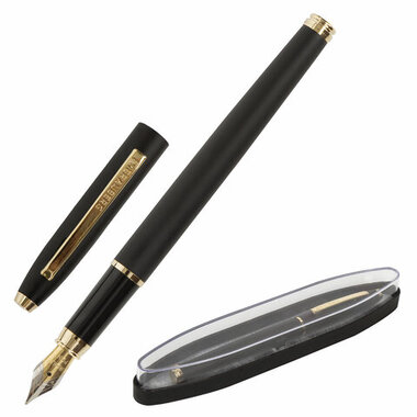 Подарочная перьевая ручка BRAUBERG Brioso синяя, черный корпус с золотистыми деталями, линия 0.25 мм 143467