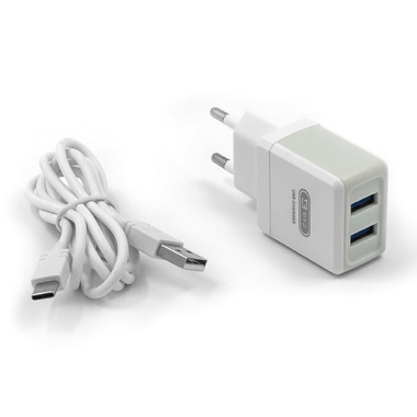 Сетевое зарядное устройство BYZ 2хUSB-А, 2.1А + кабель AM-Type-C 1 м, белый, 23750-B36TW