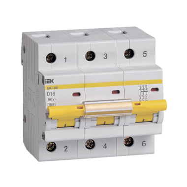 Автоматический выключатель IEK ВА47-100, 3Р, 16А, 10кА, характеристика D MVA40-3-016-D