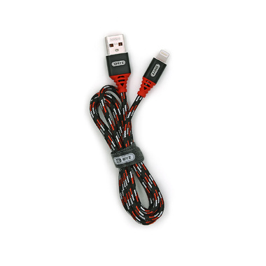 USB-кабель AM-8pin BYZ 1 метр, 2.4A, тканевый, черно-красный, 23750-BL-690iBKR