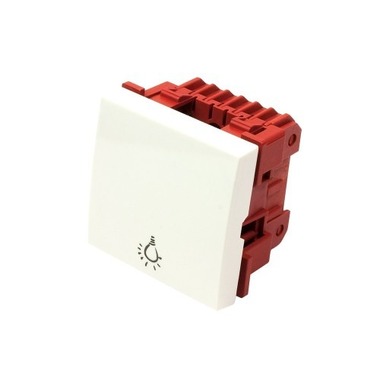 Выключатель без фиксации LANMASTER одноклавишный, 45х45, значок лампа, белый LAN-EC45x45-S1L-WH
