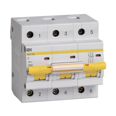 Автоматический выключатель IEK ВА47-100, 3Р, 40А, 10кА, характеристика D MVA40-3-040-D