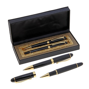 Подарочные ручки Calligrata Бизнес 2 штуки в кожзам футляре, черные 714148