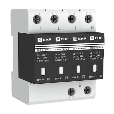 Ограничитель импульсных напряжений EKF серии ОПВ-D/4P In 5кА 230В (с сигнализацией) opv-d4