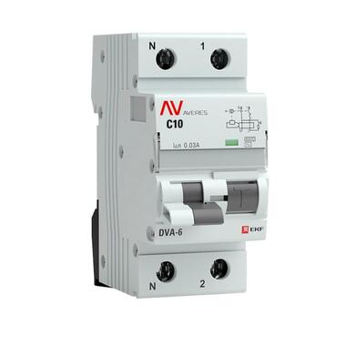 Дифференциальный автомат EKF DVA-6 1P+N 10А 30мА 6кА AVERES rcbo6-1pn-10C-30-ac-av