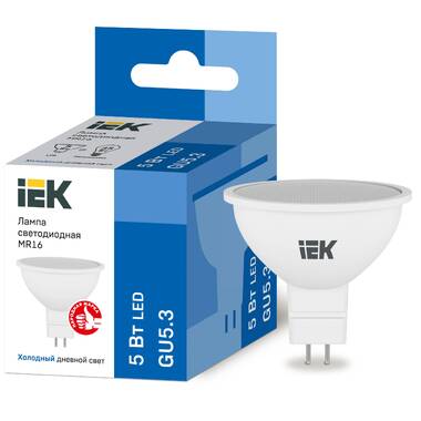 Лампа IEK LED MR16 софит 5вт 230В 6500К GU5.3 LLE-MR16-5-230-65-GU5