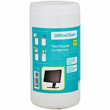 Влажные чистящие салфетки для экранов OfficeClean в тубе 100 шт 260884