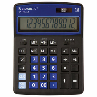 Настольный калькулятор BRAUBERG EXTRA-12-BKBU 206x155 мм, 12 разрядов, черно-синий 250472