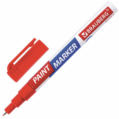 Лаковый маркер-краска BRAUBERG EXTRA paint marker 1 мм, красный, улучшенная нитро-основа, 151964