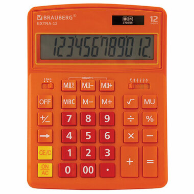 Настольный калькулятор BRAUBERG EXTRA-12-RG 206x155 мм, 12 разрядов, двойное питание, оранжевый 250485