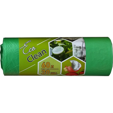 Мешки Ecoclean (60 л, 20 шт., ПНД, зеленый, 10 мкм, 58х68 см) Концепция Быта 3835