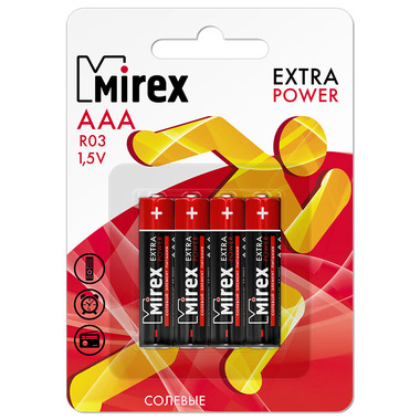 Батарея Mirex, солевая R03 / AAA 1,5V 4 шт ecopack 23702-ER03-E4