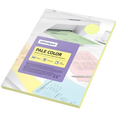 Цветная бумага OfficeSpace Pale Color A4, 80 г/м2, 100 листов, желтый PC_38232 OFFICE SPACE