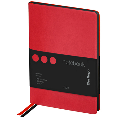 Записная книжка BERLINGO Fuze А6, 80 листов, кожзам, черный срез, красный NB0_87608
