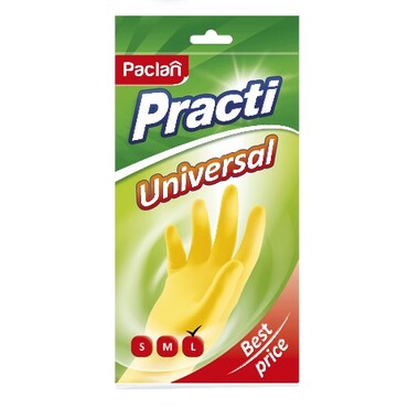 Хозяйственные перчатки PACLAN Practi Universal латекс, х/б напыление, размер L, желтые 602482