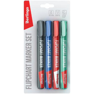 Набор маркеров для флипчартов BERLINGO Uniline FM200 4 цвета, пулевидный, 2 мм, блистер BMf_42209