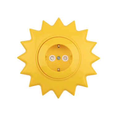 Розетка KRANZ Солнце одноместная с заземлением и защитными шторками, желтая KR-78-0813