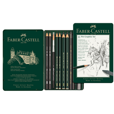 Набор чернографитных карандашей Faber-Castell Pitt Graphite 11 предметов, заточенный, металлический корпус 112972