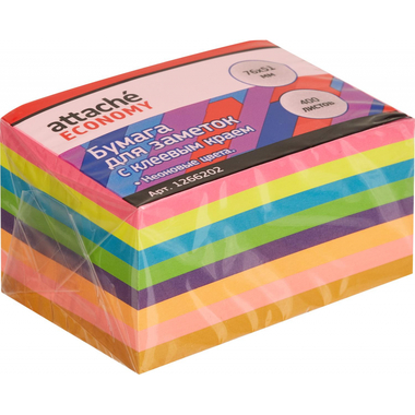 Стикеры Attache Economy 76x51 мм, неоновые, 8 цветов, 1 блок, 400 листов 1266202