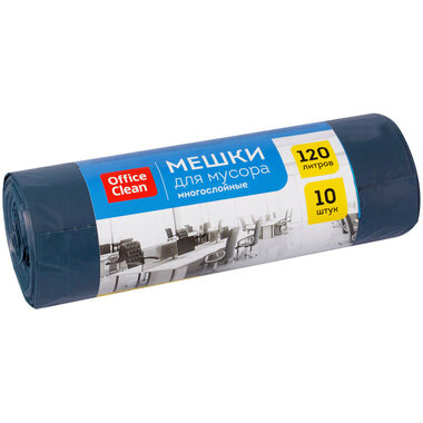 Мешки для мусора многослойные (120 л; 30 мкм; 10 шт.; ПВД; в рулоне) OfficeClean 297835