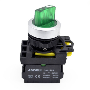 Переключатель ANDELI LA115-A5-11XD/G с подсветкой, с фиксацией, зеленый, LED, 220В ADL10-203