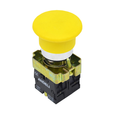 Кнопка ANDELI XB2-BС51 Грибок, без подсветки, желтый, 1НО ADL10-065