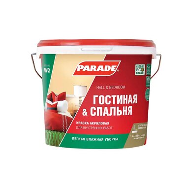 Краска белая акриловая матовая PARADE W2 Гостиная & Спальня 5 л Россия 90002002313